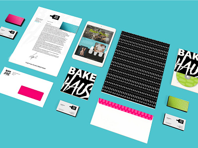 Bake Haus Stationery black bold business card cd envelope letterhead mockup pattern print stationery typography
