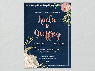 Wedding Invitation floral invitation navy print rose gold type typography wedding