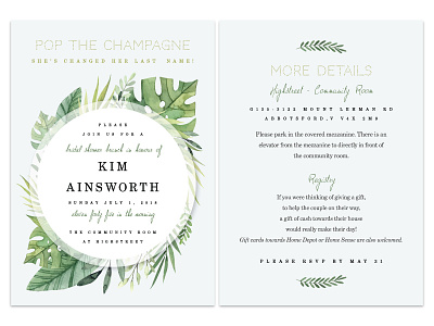Bridal Shower Invitation bride floral greenery invitation print print design serif tropical watercolor wedding wedding shower