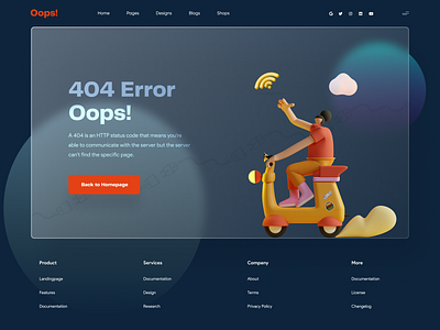 Oops! 404 Error Page | Glassmorphism UI 3d 404 404 error page 404page color colour design glass glass effect glassmorphism header design homepage landing page minimal typography ui ux uidesign uxdesign website design wifi
