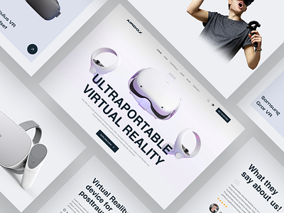 Virtual Reality Web Header 3d augmented reality branding e commerce game headset landing page meta minimal oculus playstation product design technology ui ui design virtual reality vr design web design web3 website