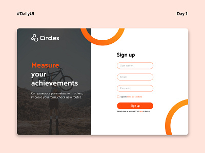 Circles - View of sign up to app for bicyclist for Daily UI app dailyui design ui web