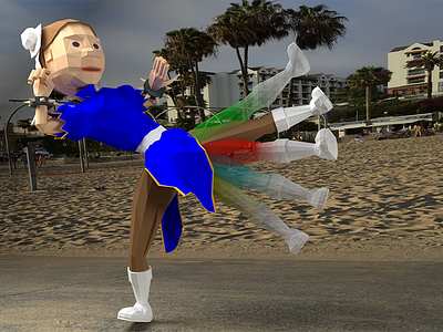 Colorful Street fight at Santa Monica beach 3d fan art low poly street fight