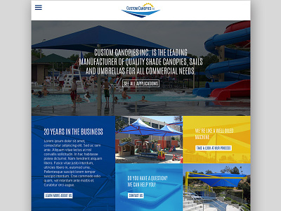 Shade Canopies Website blue clean corporate friendly grid masculine modern responsive web website