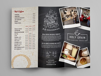 Coffee Shop Brochure brochure cafe chalk coffee kraft polaroid print retro script shop trifold typography