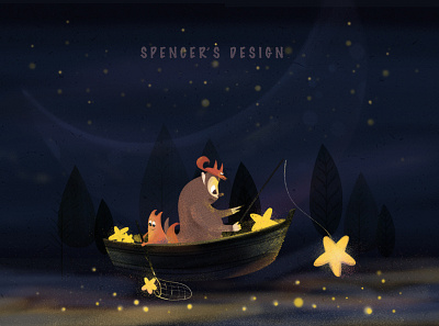Fox ans Monster looking for stars design illustration picture book