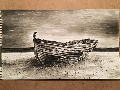 boat ink wash ink wash painting jordan fretz design