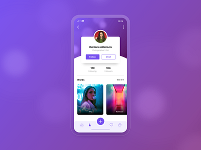 Daily UI #006 | User profile app blur dailyui dailyui 006 dailyuichallenge design flat gradient minimal mobile app design mr robot neon colors neon light purple social app social media social media app social media design ui user profile