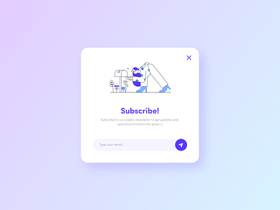 Daily UI #026 | Subscribe blue daily ui 26 dailyui dailyui 026 dailyuichallenge gradient gradient color gradients minimal modal modal box modal window newsletter overlay pop up popup subscribe subscribe form subscribe ui violet