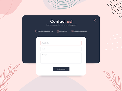 Daily UI #028 | Contact us blue contact us daily ui 28 dailyui dailyui 028 dailyuichallenge form modal modal box nature pastel pastel color pink subscribe text field