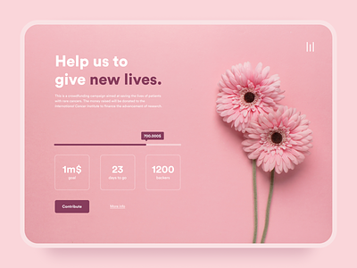 Daily UI #032 | Crowdfunding campaign crowdfunding crowdfunding campaign daily ui 32 dailyui dailyui 032 dailyuichallenge desktop flat flowers pink ui webdesign website design