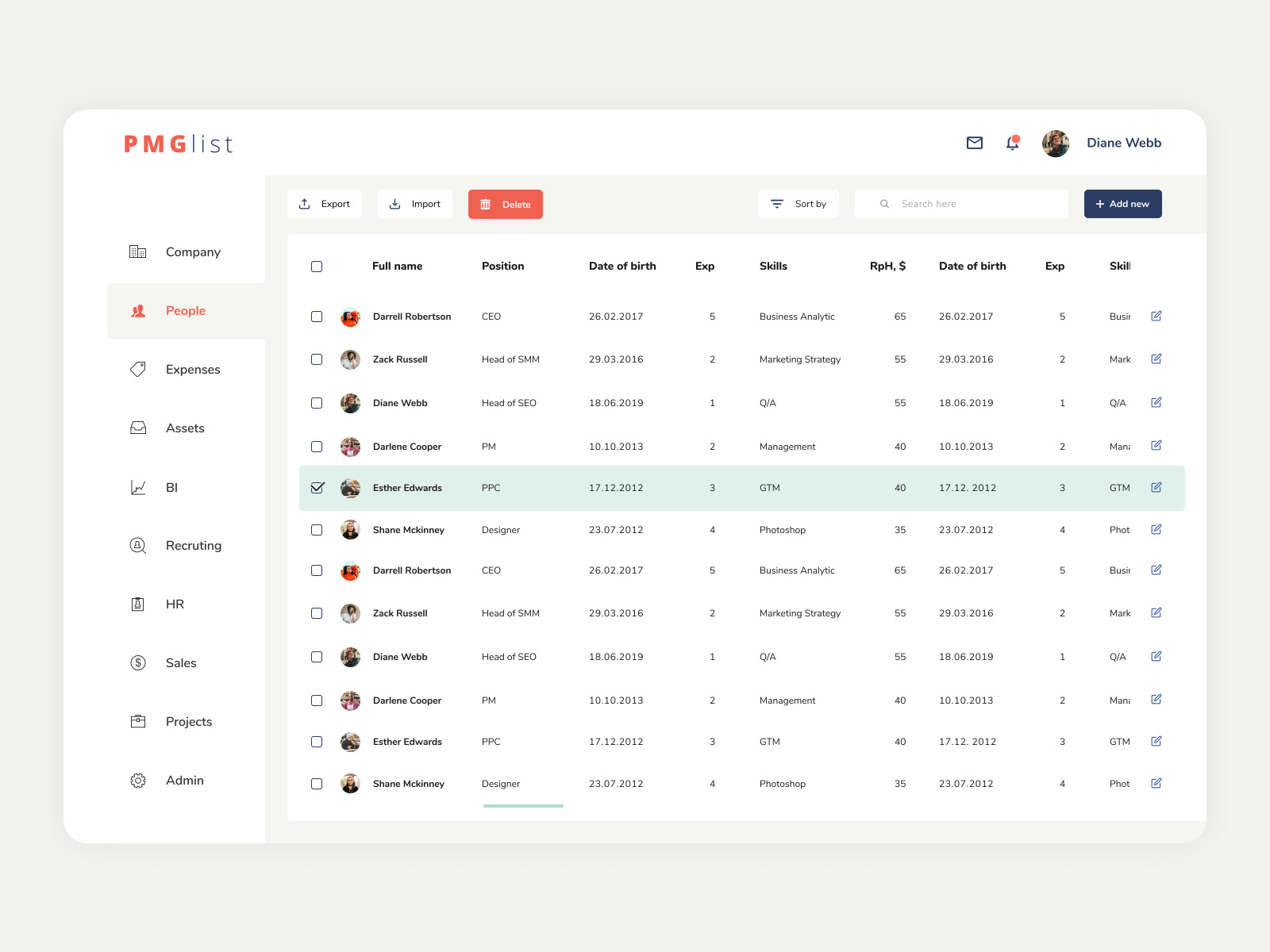 Data Table for Project Managers/CEO/Leads by Dasha Yurova on Dribbble