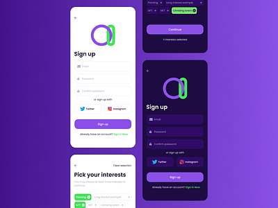 Sign up light and dark dark mode light mode mobile