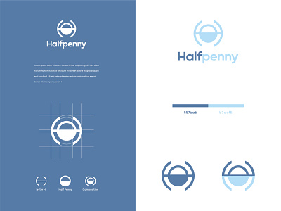 Halfpenny branding clean clever coin composition creative design grid half icon logo minimal minimalist penny symbol typography vector