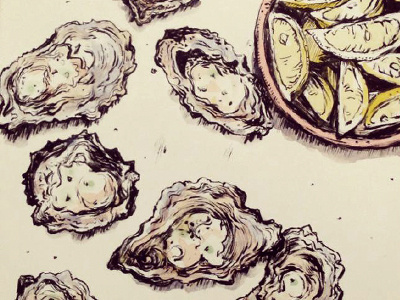 Charbroiled Oysters bivalve charbroiled oysters charleston food drawing lemon new orleans ocean oyster oysters pen and ink seafood