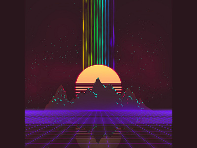 The Grid game moon mountain purple rainbow retro space sun vintage virtual