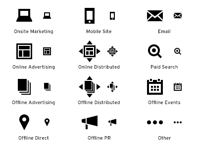 Channel Icons calendar email icons iconset laptop marketing megaphone minimal mobile phone search vector