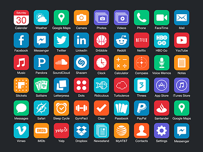 App Icons Redesign app calendar camera icons ios iphone mail maps music redesign social weather