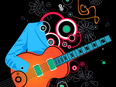 Musician #1 abstract circles flowers guitar illustration minimal musician neon playing rings suit vector