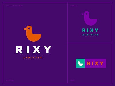 Rixy - aqua club for kids. Logotype. branding cafe duck fitness icon identity kids logo moscow orange pool purple surfing water