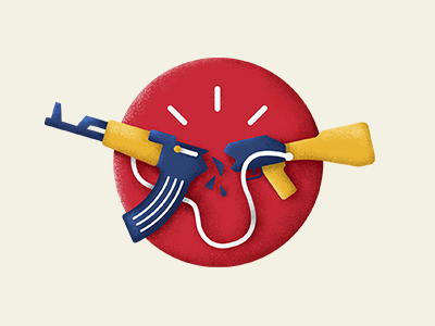 Icon automatic blue grunge icon infographics kalashnikov red texture weapons yellow