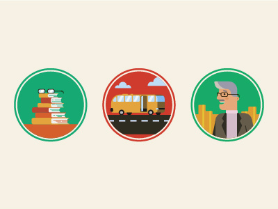Icons book bus education glasses green icon infographics oldman pension red transportation
