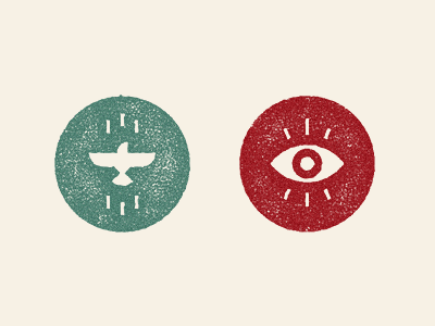 Icons for Manitou website bird circle eye green grunge icon identity pictogram red web design