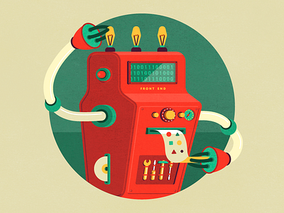 Front-end developer redmadrobot button character green illustration illustrator instrument lamp machine red robo robot vector
