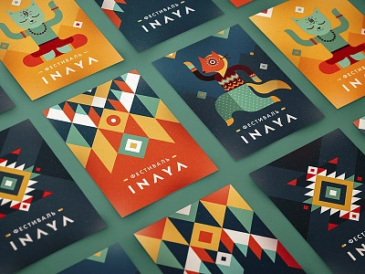 INAYA Festival identity cat character dance ethnic flyer fox hippie ornament pattern tribal yoga