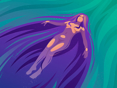 Drifting and dreaming dream energy flow girl hair illustration naked relax soul swim water