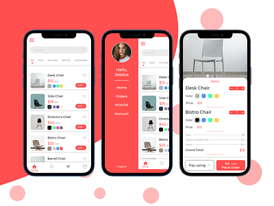 Chair Selling Application app app design application ui chair creative creative design design dribbble ecommerce red uidesign uxui