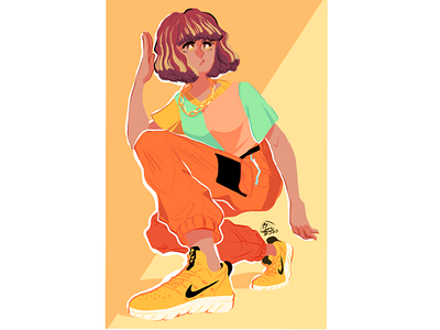 Yellow Nike Girl flat girl gold illustration nike nike shoes yellow