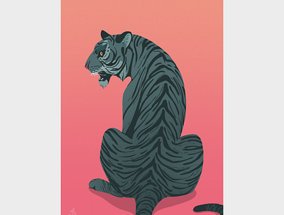 Tiger from Behind art big cat blues cool flat graphic art illustration pink stripes tiger warm