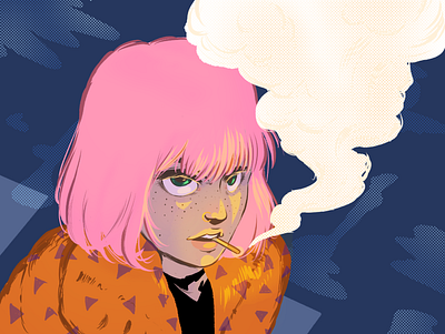 Smoking Girl feminist flat girl illustration illustration pink hair smoke
