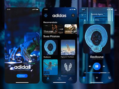 Adidas Music App + Figma Template adidas app black blue branding design figma instagram mobile music photography song spotify template ui unsplash ux