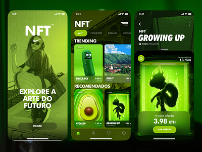 NFT™ + Figma Template app branding green instagram mobile nft