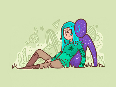 Silent land erase my thoughts earth girl illustration land space star