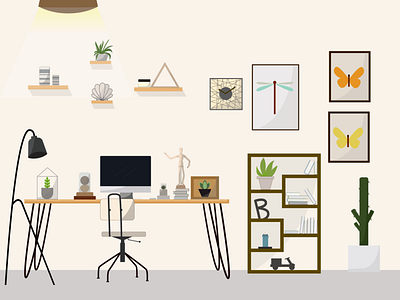 home office decoration decor design home office home office decor illustration illustrator room ui vector