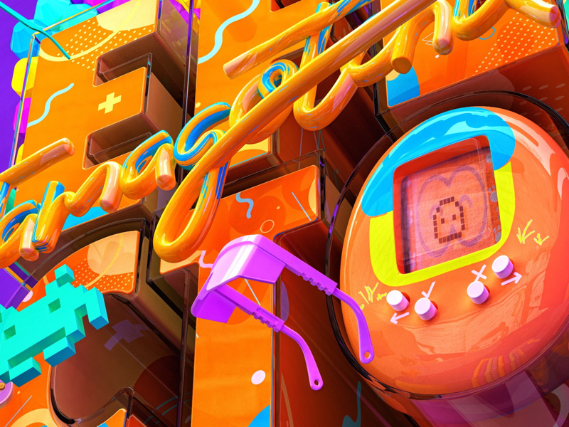 Efecto Tamagotchi- Cover 1/3 3d tamagotchi c4d lettering domivakero