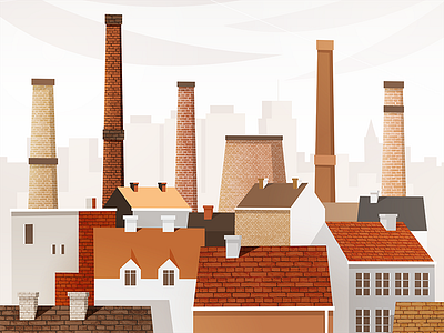 Łódź architecture chimney city factory illustration lodz roofs scape town łódź