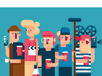 Film crew character characters coffee geometric illustration movie pixelart sherlock team