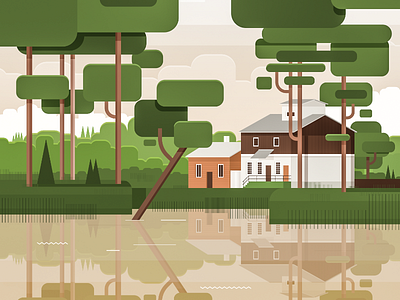 Tavern game house illustration inn lake pond scape swamp tree trees