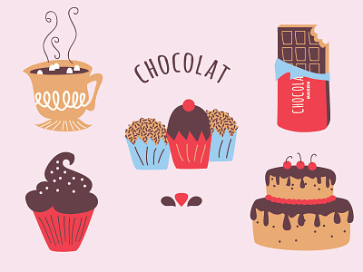 Chocolat cake candy candy bar chocolate cupcake dessert flat food hot chocolate illustration illustrator vector