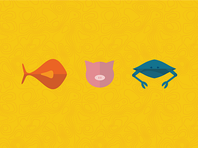 Fish. Pork. Crab. crab fish flat design food icon design illustration illustrator pig