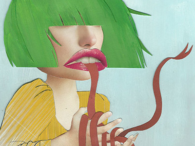 Serpantlady abstract collage figure mixed media serpent tongue
