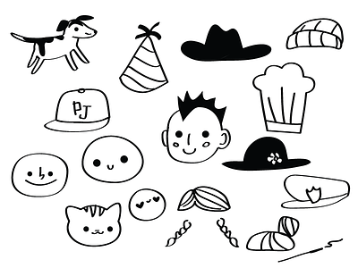 Hats! chef hat cowboy hat cute faces hand drawn hats party hat police hat sketchy ski hat