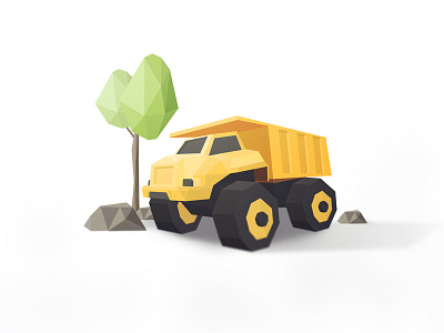 Low Poly Truck illustration lowpoly stone test tree truck