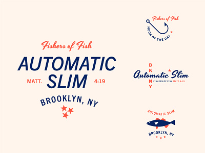 Automatic Slim badge boat fish fishing illustration logo ocean retro type typography vector
