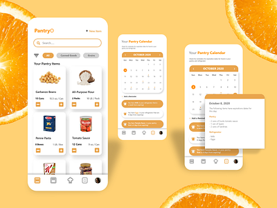 PantryO app beginner design food interface mobile mobile app orange simple ui uidesign