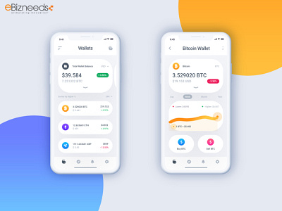 Cryptocurrency Wallet Mobile App UI/UX Design - eBizneeds android app design android app development app designer app designers app designers australia app developer app developers design illustration wallet mobile app uiux design